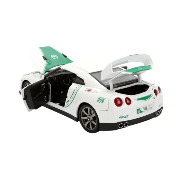 Jada Dubai Police 2009 Nissan GT-R model car in 1:18 scale, showcasing detailed police livery and design features