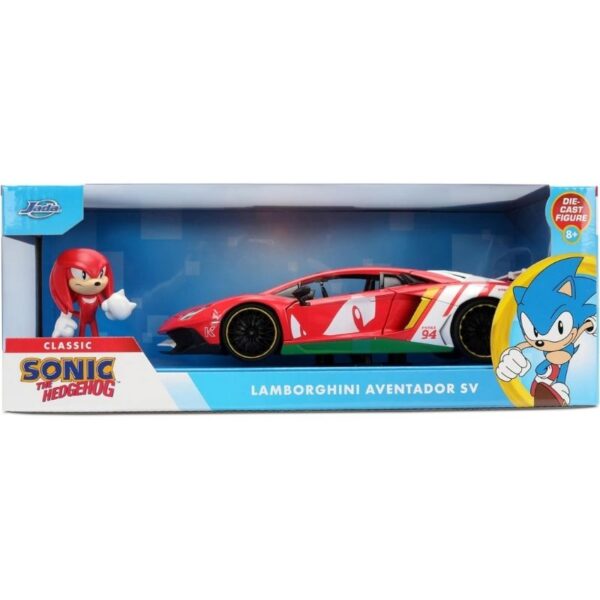 Jada Knuckles 1:24 scale model of a Lamborghini Aventador SV in vibrant yellow with detailed features