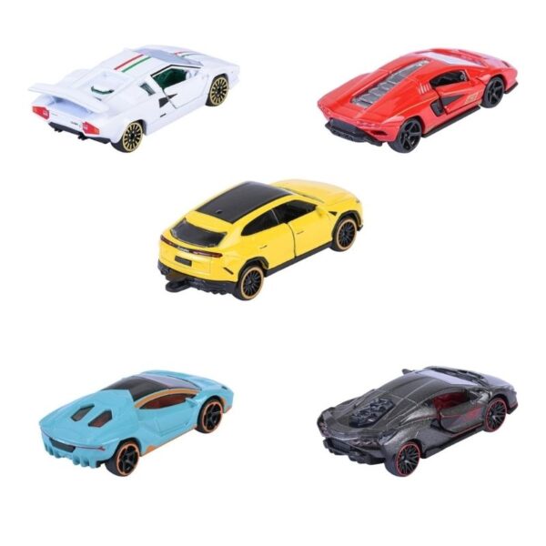 Five-piece Majorette Lamborghini gift pack featuring detailed miniature cars in vibrant colors