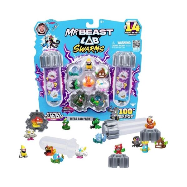 MrBeast Lab Swarms S3 Mega Lab 14 Pack featuring a variety of random collectible figures in vibrant packaging