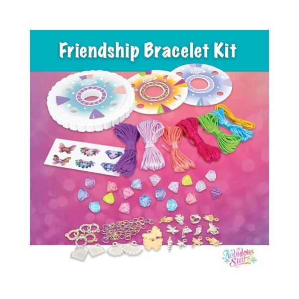 DIY kit for making Nebolous Stars best friend bracelets, featuring colorful beads and string for creative friendship gifts