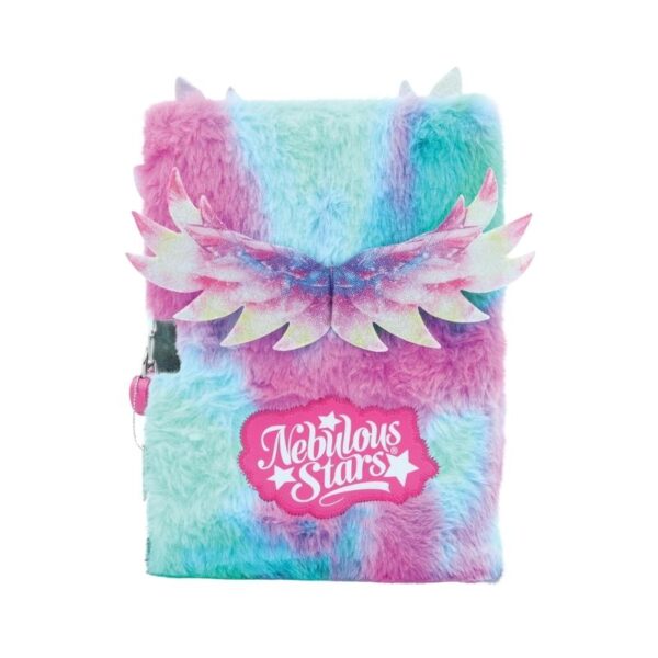 A fuzzy diary with a nebula star design, featuring soft colors and a dreamy aura, perfect for personal reflections