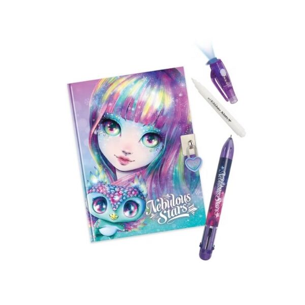 Colorful kids' diary set featuring a magic light pen, 6-color pen, and creative writing book for imaginative journaling
