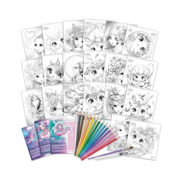Watercoloring book set featuring nebulous star designs, perfect for creative relaxation and artistic expression.