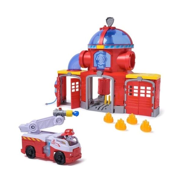 Paw Patrol Fire Rescue Fire Station playset featuring colorful fire trucks and characters for imaginative play