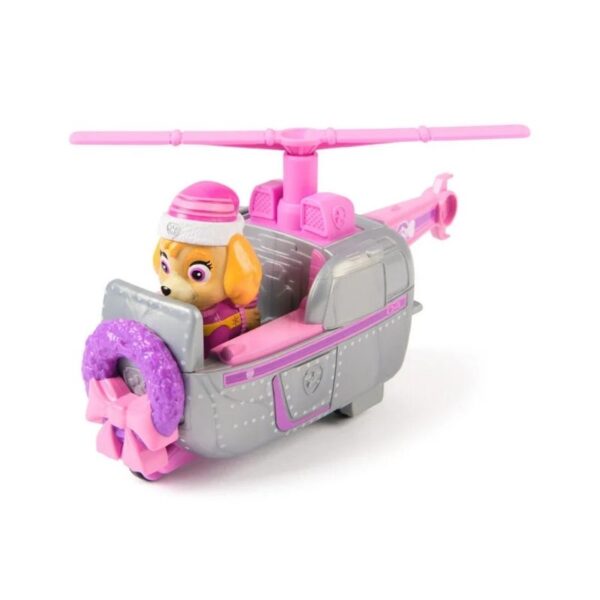 A Paw Patrol holiday vehicle toy, featuring colorful design and festive decorations, perfect for imaginative play