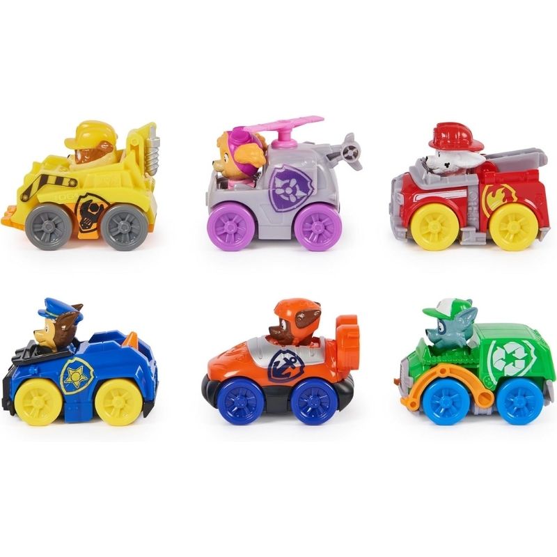 Paw Patrol Pup Squad Racer 6 Piece Vehicle Gift Pack – 6070070-2 Six-piece Paw Patrol vehicle gift pack featuring various pup racers for imaginative play and adventure