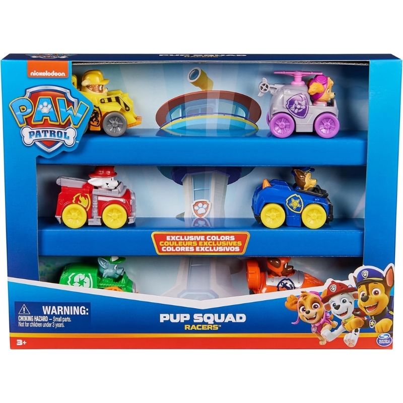 Paw Patrol Pup Squad Racer 6 Piece Vehicle Gift Pack - 6070070 Six-piece Paw Patrol vehicle gift pack featuring various pup racers for imaginative play and adventure