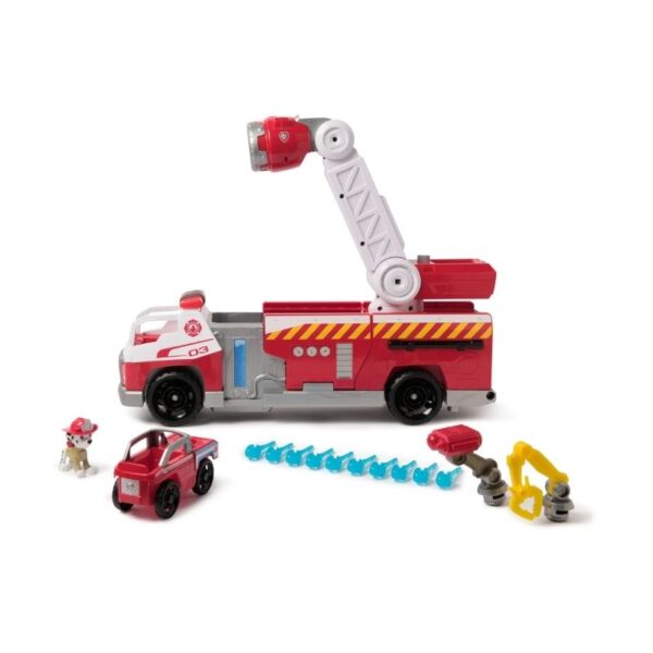 Deluxe Paw Patrol fire truck toy featuring bright colors and characters, designed for imaginative rescue play