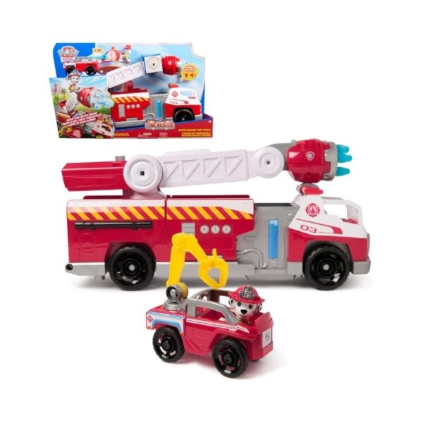 Deluxe Paw Patrol fire truck toy featuring bright colors and characters, designed for imaginative rescue play