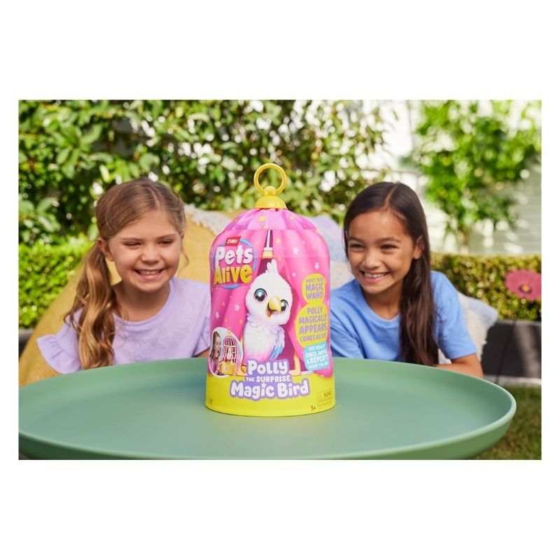 Pets Alive Zuru Polly The Magic Bird Robot Toy – 9561-5 Colorful Zuru Polly robot bird toy perched on a branch, featuring interactive wings and a playful expression