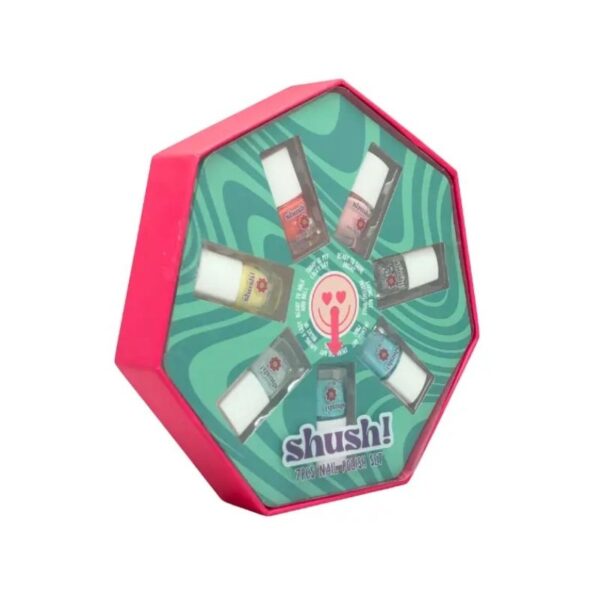 Set of four Shush! Cosmic Glow Lip Glosses in various shades, showcasing a vibrant and shimmering finish