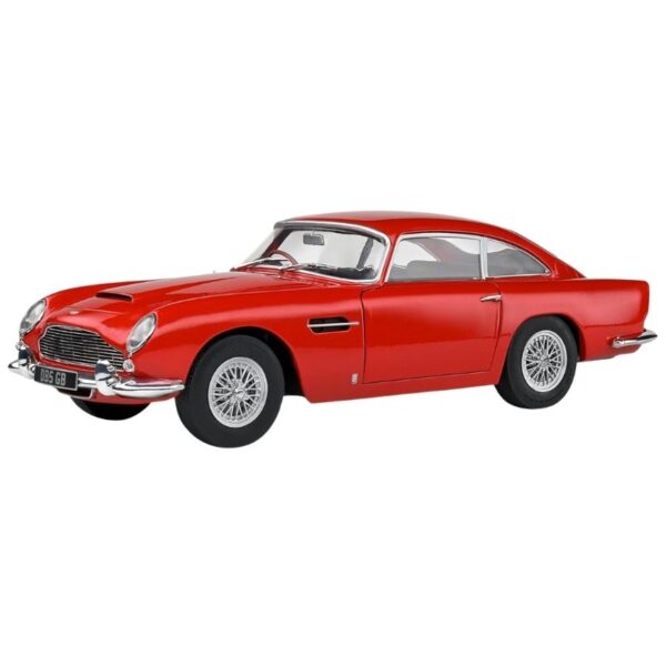 1:18 scale model of a red 1964 Aston Martin DB5, showcasing its classic design and detailed features