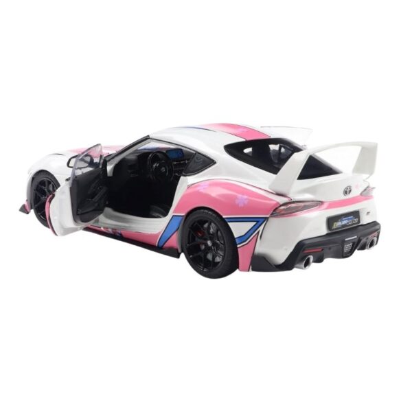 1:18 scale model of a white 2024 Toyota GR Supra by Solido, featuring Itasha artwork design.