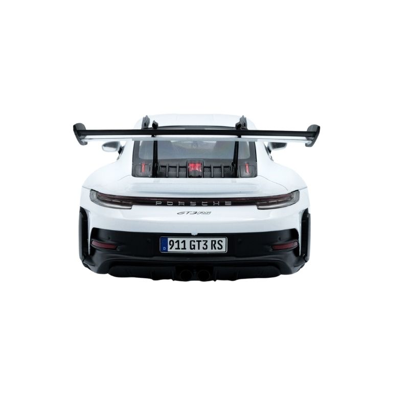 Solido Porche 911 GT3 RS White With Blue Stripes 2024 – 421186399 – 2 2024 white Porsche 911 GT3 RS with blue stripes, showcasing a sleek design and sporty features