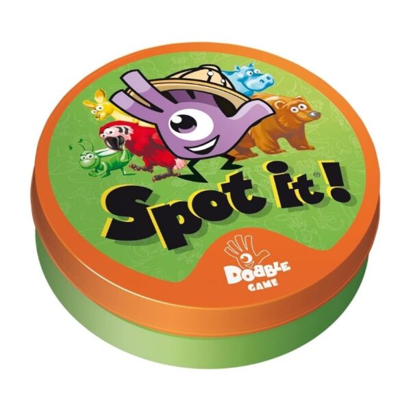Spot It!: Animals game packaging featuring colorful animal illustrations and eco-friendly blister packaging design