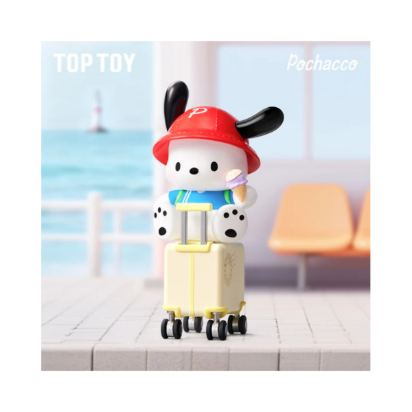 Blind box featuring various Pochacco figures from the TopToy Travel Diary Series, showcasing cute and collectible designs