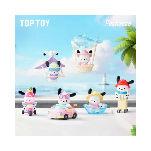 Blind box featuring various Pochacco figures from the TopToy Travel Diary Series, showcasing cute and collectible designs