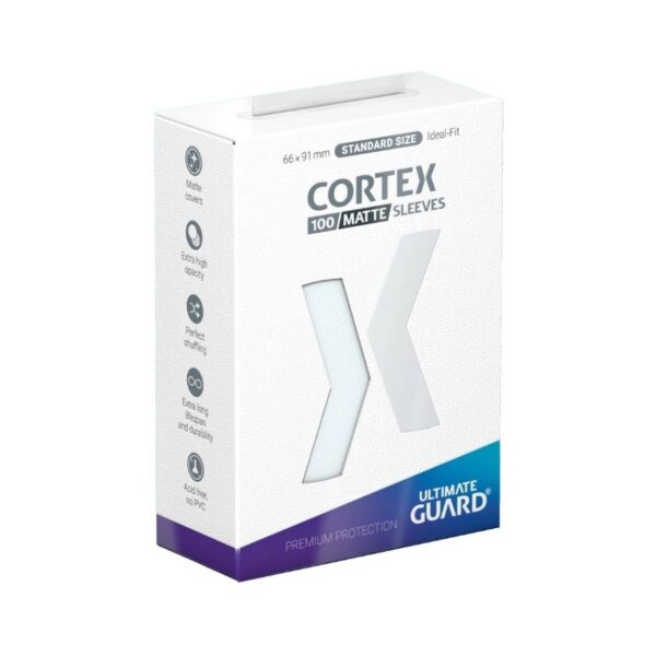 Matte Ultimate Guard Cortex Sleeves, designed for card protection, featuring a sleek, professional finish