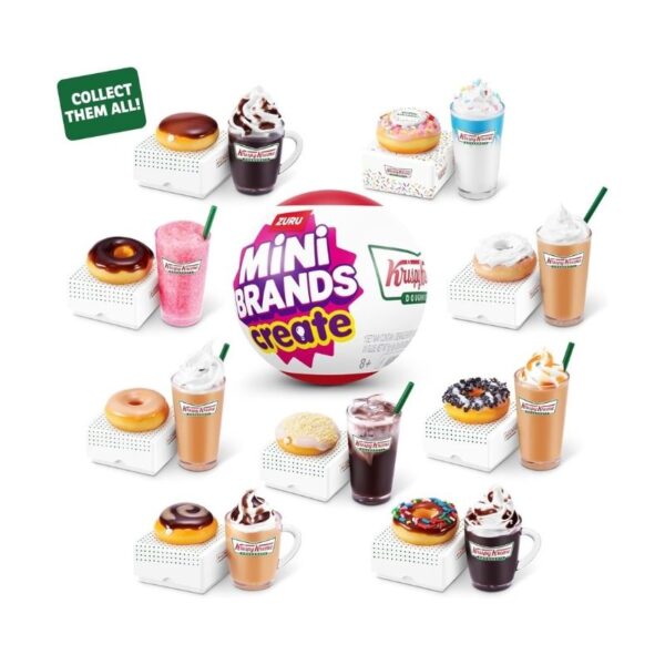 Zuru Mini Brands Create Krispy Kreme Series 1 packaging featuring miniature doughnut products and branding elements