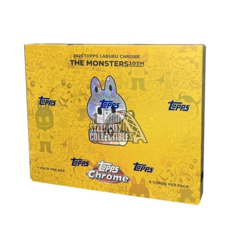 2025 Topps Labubu Chrome 10th Anniversary Hobby Box 2025 Topps Labubu Chrome 10th Anniversary Hobby Box featuring vibrant artwork and collectible card packs