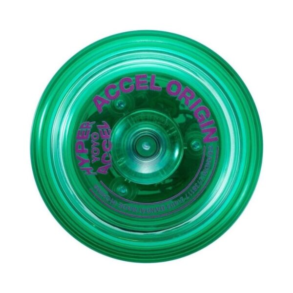 Bandai Hyper Yoyo Accel in a vibrant punkish green color, showcasing its sleek design and dynamic features