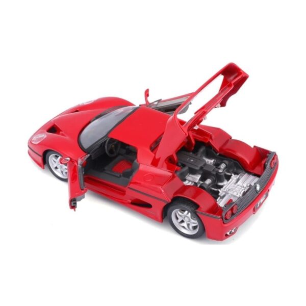 Bburago 1/24 scale model of a Ferrari F50, displayed without a stand, showcasing its detailed design and vibrant color