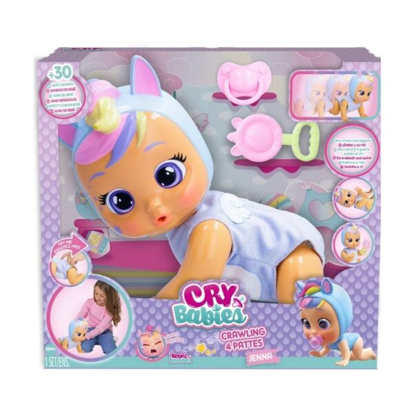 Interactive Cry Babies Crawling Jenna doll, designed for play, features realistic crawling motion and baby sounds.