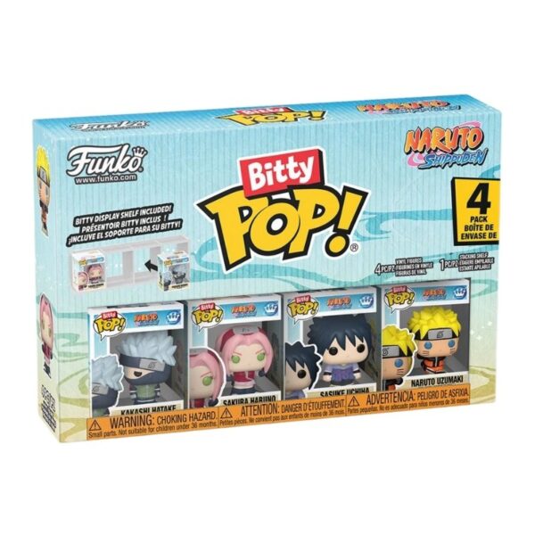 Funko Bitty Pop! Animation 4-pack featuring Team 7 characters from Naruto Shippuden, including Naruto, Sasuke, Sakura, and Kakashi