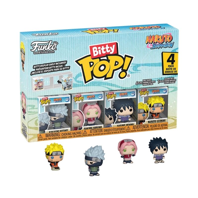 Funko Bitty Pop! Animation_ Naruto Shippuden Team 7 4pack - FU89863 Funko Bitty Pop! Animation 4-pack featuring Team 7 characters from Naruto Shippuden, including Naruto, Sasuke, Sakura, and Kakashi