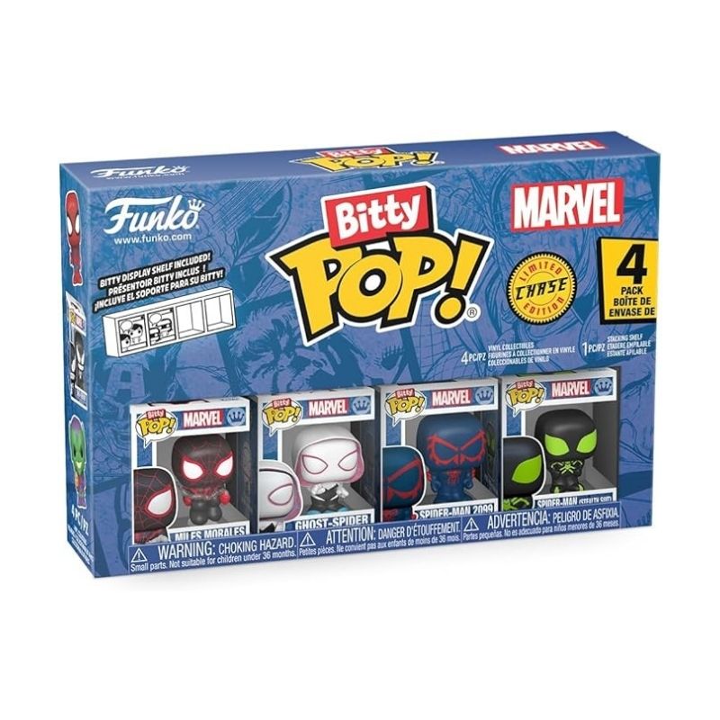 Funko Bitty Pop! Marvel_ Spider-Man Miles Morales 4 Pack – FU85702-2 Funko Bitty Pop! Marvel 4-pack featuring Spider-Man Miles Morales in various poses and styles