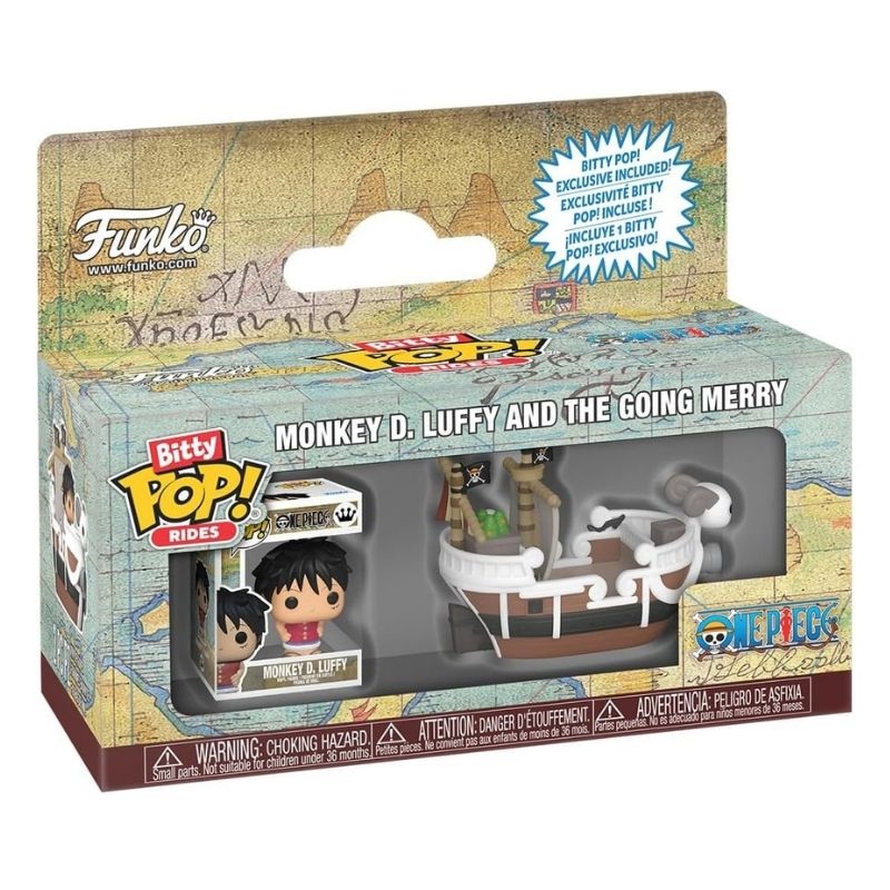 Funko Bitty Pop! Ride Animation_ One piece – Going Merry with Luffy – FU90112-2 Funko Bitty Pop! Ride featuring Luffy on the Going Merry ship, capturing a vibrant animation style
