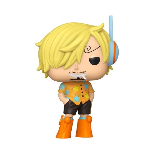 Funko Pop! figure of Sanji from One Piece, featuring his signature hairstyle and chef outfit, with a playful expression