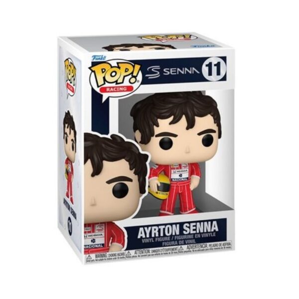 Ayrton Senna Funko Pop figure in McLaren racing attire, celebrating the F1 legend and motorsports collectible for fans