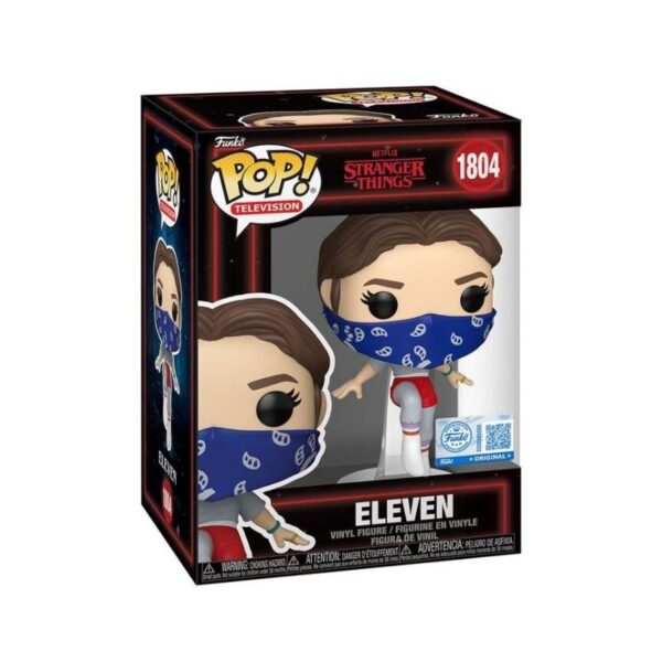 Funko Pop! figure of Eleven from Stranger Things, featuring her in a pink dress and holding a box of Eggo waffles