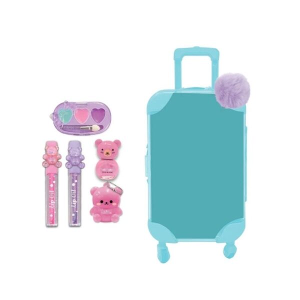 Teal mini luggage from Hot Focus, designed for beauty essentials, featuring a compact and stylish design