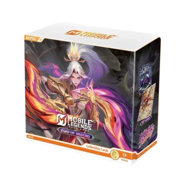 Kayou Mobile Legends: Bang Bang collectible cards booster box, titled Hand of Destiny, featuring vibrant artwork and game details