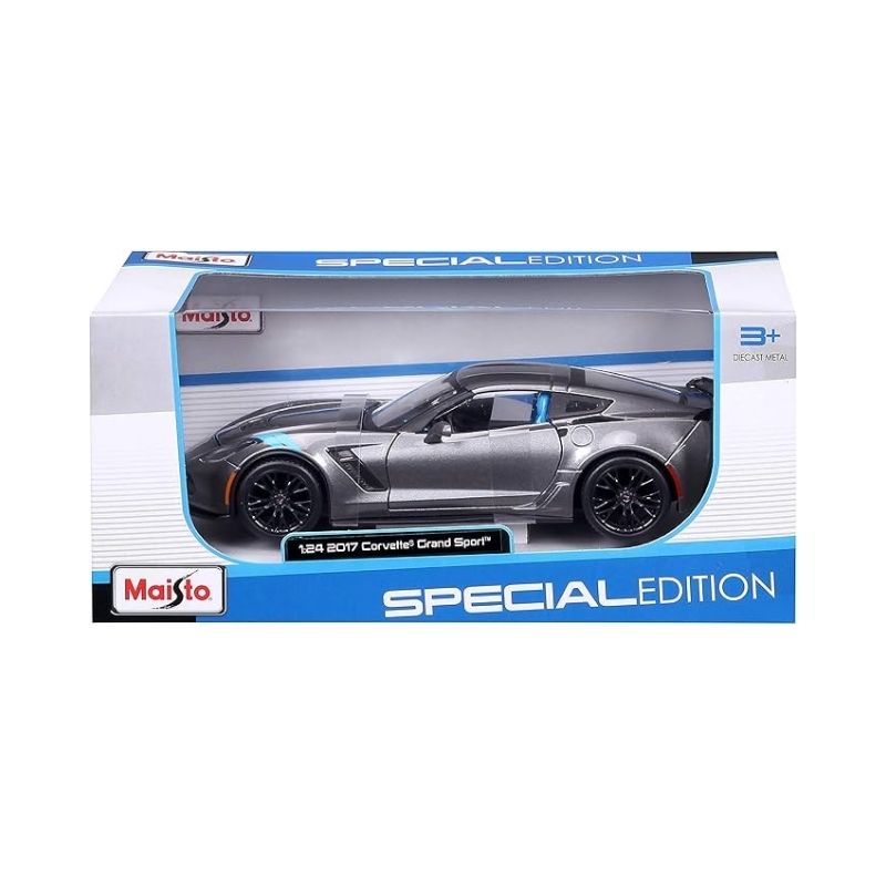 Maisto 1_24 2017 Corvette Grand Sport – 31516GY-3 Die-cast model of a 2017 Corvette Grand Sport in 1:24 scale, showcasing its sleek design and vibrant color