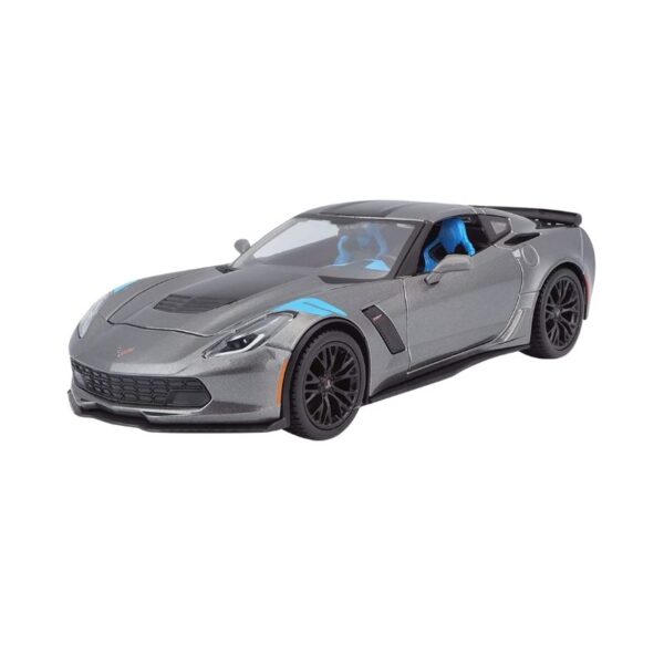 Die-cast model of a 2017 Corvette Grand Sport in 1:24 scale, showcasing its sleek design and vibrant color