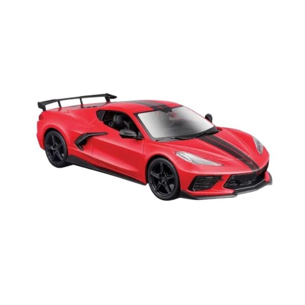 Diecast model of a 2020 Chevrolet Corvette Stingray Coupe in 1:24 scale, showcasing sleek design and vibrant color