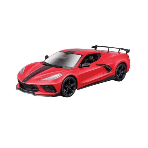 Diecast model of a 2020 Chevrolet Corvette Stingray Coupe in 1:24 scale, showcasing sleek design and vibrant color