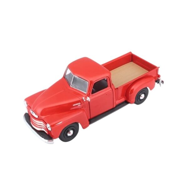 Maisto 1:25 scale model of a 1950 Chevrolet 3100 Pickup in classic blue color, showcasing detailed design and craftsmanship