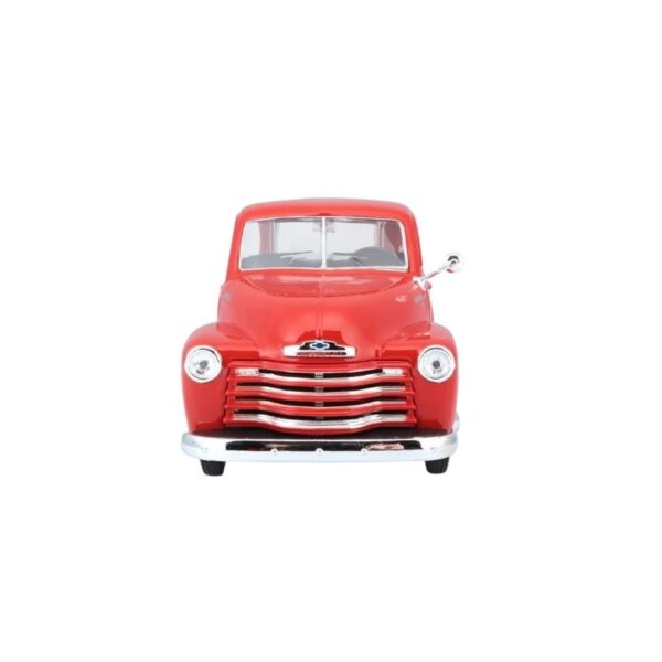 Maisto 1:25 scale model of a 1950 Chevrolet 3100 Pickup in classic blue color, showcasing detailed design and craftsmanship