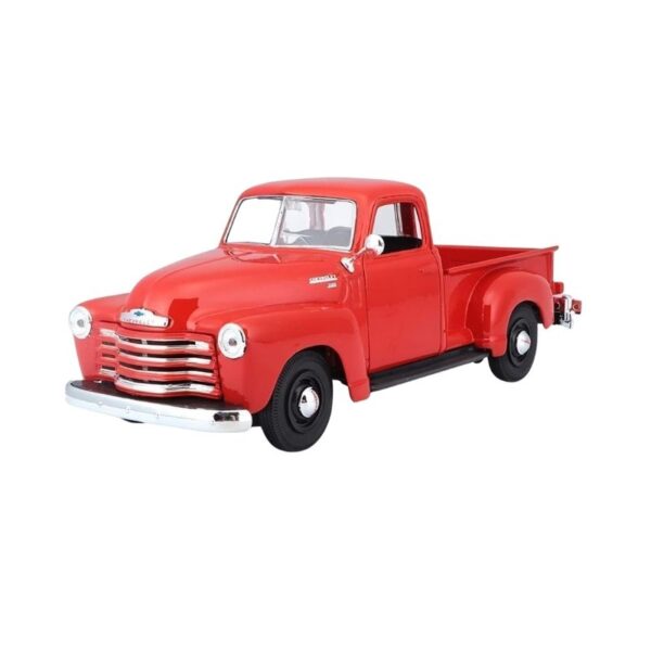 Maisto 1:25 scale model of a 1950 Chevrolet 3100 Pickup in classic blue color, showcasing detailed design and craftsmanship