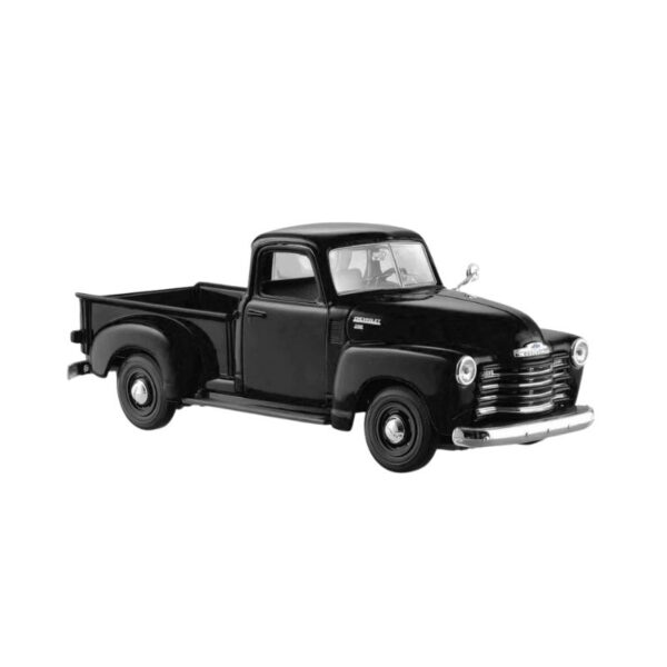 Die-cast model of a 1950 Chevrolet 3100 black pickup truck, 1:25 scale, collectible vintage vehicle for display