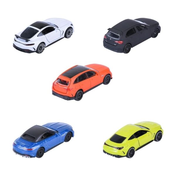 Five-piece gift pack featuring detailed Majorette Mercedes-AMG toy cars in various colors and designs