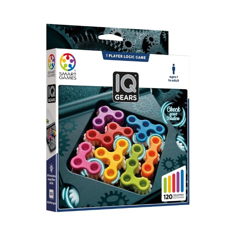 Smart Games IQ Gears Fun IQ Brain Teaser - SG307 Colorful gears in various sizes interlock to form a brain teaser game designed to enhance problem-solving skills