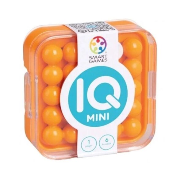 Smart Games IQ Mini in orange, featuring a compact design with colorful puzzle pieces for engaging brain-teasing challenges