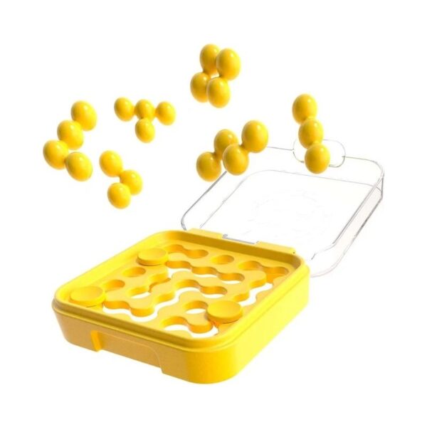 . Smart Games IQ Mini in yellow, featuring a compact design for brain-teasing puzzles and engaging gameplay