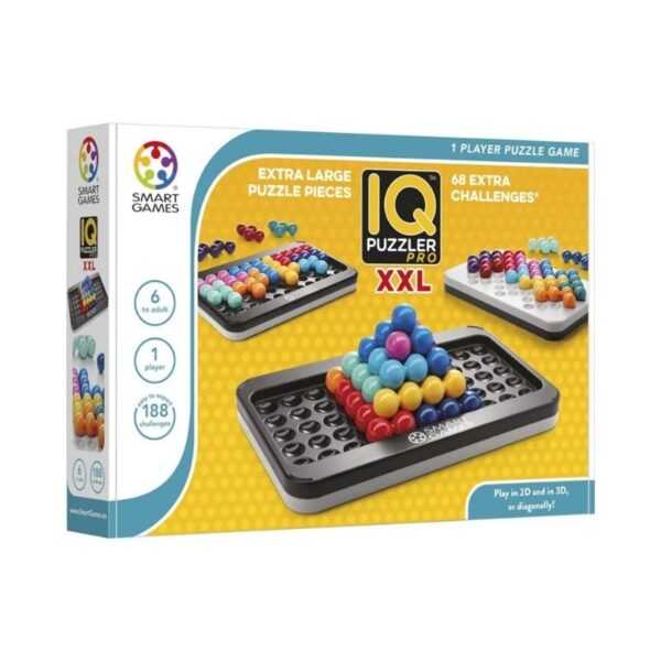 Smart Games IQ Puzzler Pro XXL, a colorful brain teaser with various puzzle pieces for challenging gameplay